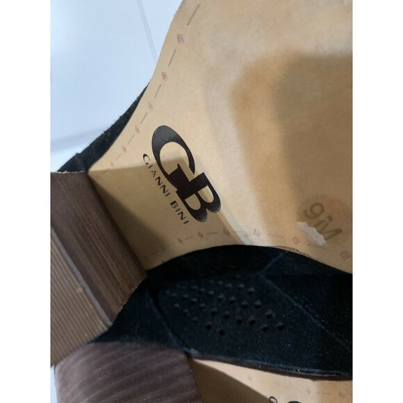Gianni Bini Womens Sz 9M Black Open Toe Suede Leather Ankle Zip Wedge - Picture 5 of 8